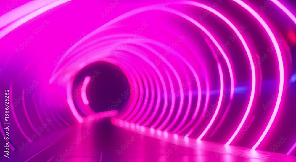 Poster dynamic neon light tunnel with color transitions and speed motion effects 4k
