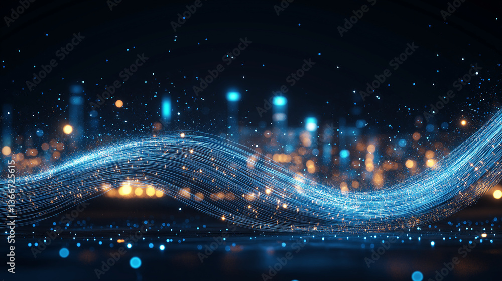 Poster digital cityscape: a dynamic digital representation of a cityscape glows with futuristic technology 