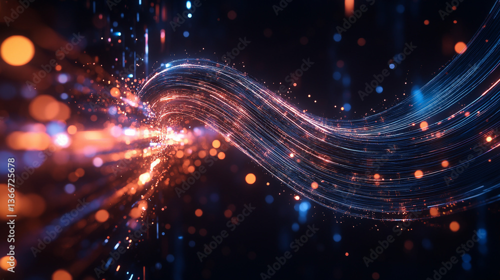 Poster dynamic data stream: an abstract, captivating visualization of digital data flowing, featuring lumin