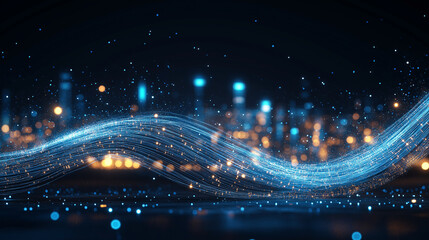 Obraz premium Digital Cityscape: A dynamic digital representation of a cityscape glows with futuristic technology and abstract data flow, capturing the essence of connectivity and innovation