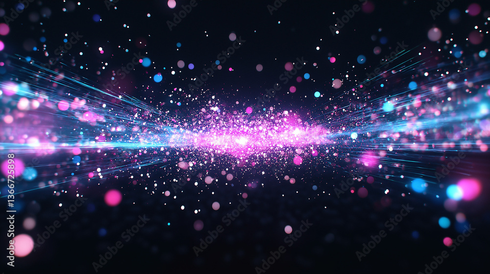 Poster cosmic spark: a mesmerizing digital artwork explodes with luminous energy, showcasing a vibrant danc