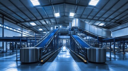 A modern warehouse with conveyor belts and automated sorting systems.