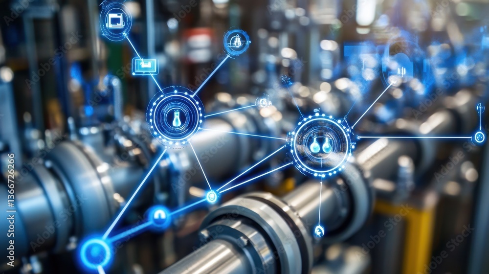 Poster a network of high-tech sensors monitoring an industrial chemical process.