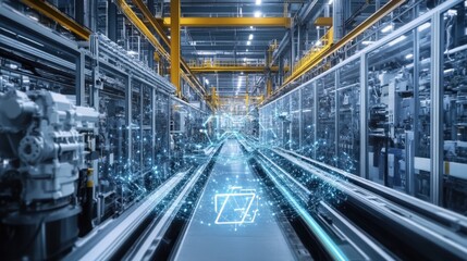 Fototapeta premium A network of interconnected smart sensors optimizing factory efficiency.