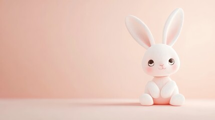 Fototapeta premium Adorable Knitted White Bunny Rabbit on Pink Background