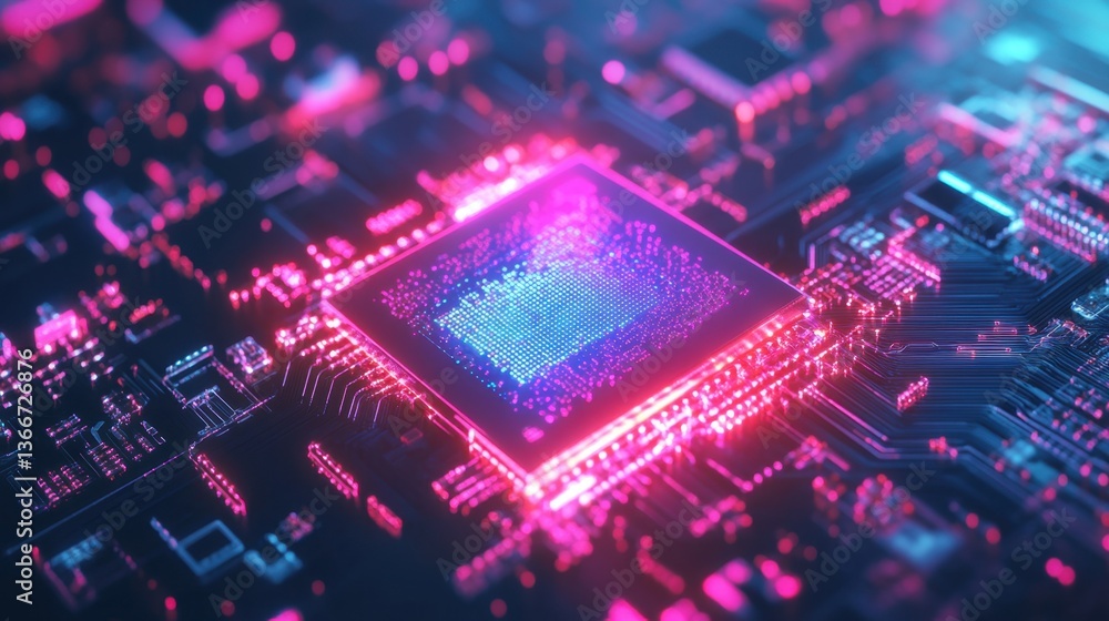 Poster a quantum computing chip glowing with futuristic electrical signals.