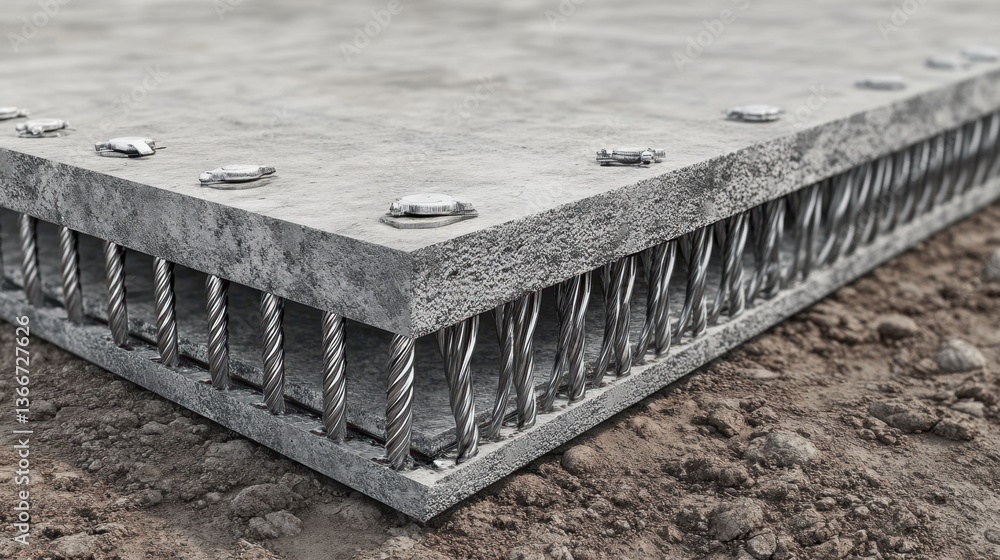 Poster a schematic diagram showing the reinforcement process of a concrete slab.
