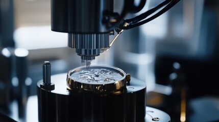 An AI controlled robotic arm polishing a luxury wristwatch, achieving a flawless reflective finish, Precision craftsmanship style