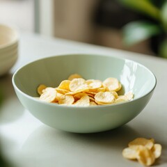 Corn Flakes in Bowl: Healthy Breakfast Cereal on Table