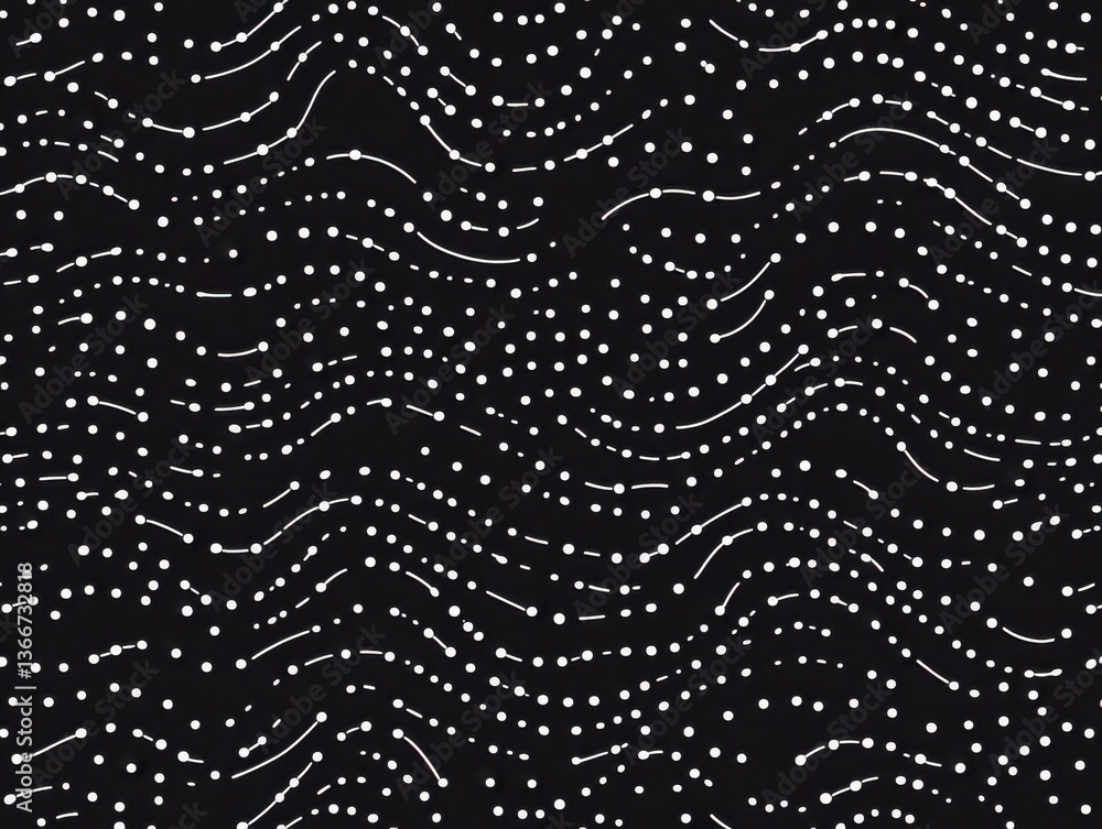 Aufkleber abstract waves and dots pattern in white on black background