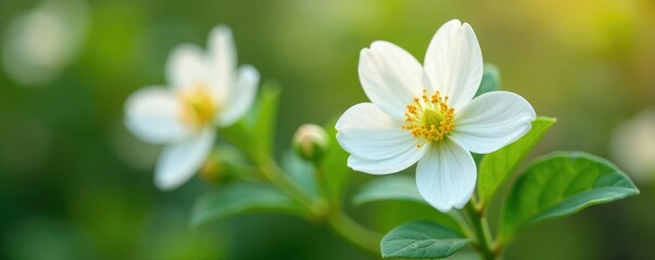 Delicate white petals unfurl on a waxflower bush, spring, white flowers, garden