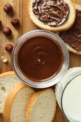 Morning food concept - tasty bread with chocolate pasta