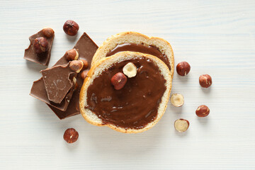Bread with chocolate paste - tasty breakfast food