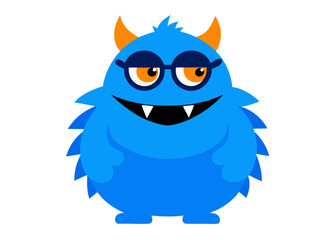 Funny Furry Blue Monster Cartoon Vector Illustration with White Background – Cute and Playful Design, Funny furry blue monster vector illustration, perfect for cartoons, clipart, and playful designs