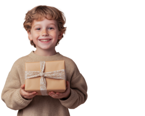 Happy boy holding a gift