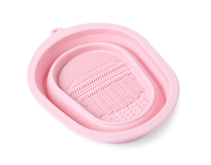 Silicone pad for cleaning makeup brushes isolated on white
