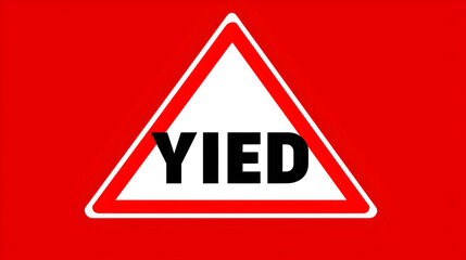 Vector Illustration of a Yield Sign - Triangular Traffic Sign with Red Border and 'YIELD' Text in Black