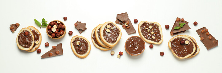 Bread with chocolate paste - tasty breakfast or morning food