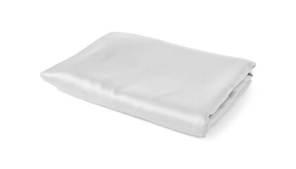 Clean silky bed linens on white background