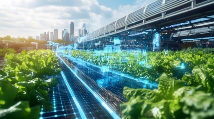 Naklejka premium Ai-powered self-sustaining smart farm revolutionizes urban agriculture