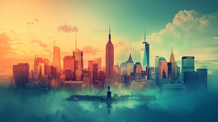 Naklejka premium City skyline at sunrise