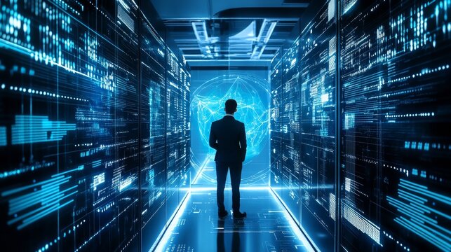 A blockchain engineer designing AI powered decentralized data storage solutions for NFT platforms, futuristic crypto lab with real-time storage analytics, High-tech style