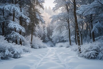 Soft Snow-Draped Winter Wonderland Forest Scenery