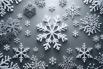 Layered Snowflake Background in Gradient Grey to White for Christmas Celebration