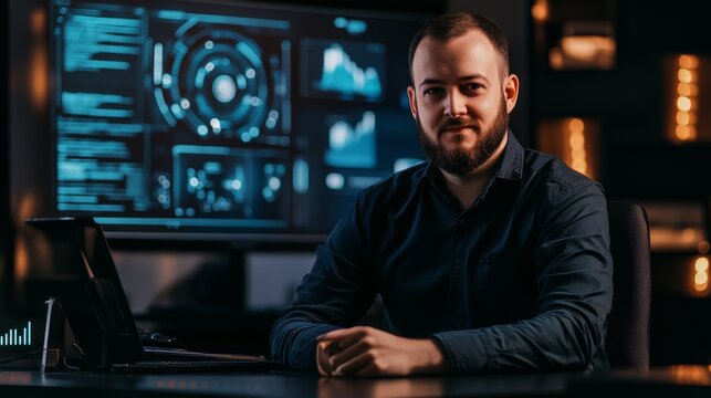 A blockchain researcher designing AI powered automated decentralized governance systems for DAOs, futuristic governance lab with real-time governance data, High-tech style