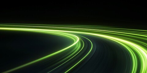 green gradient speed light motion blur effect on black background,blank green speed glowing lines for design banner poster wallpaper with copy space