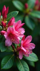 Obraz premium Rhododendron flower stems with buds and leaves, buds, stem