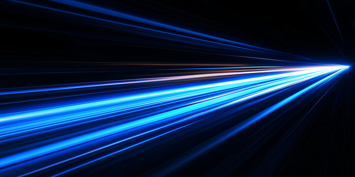 blue gradient speed light motion blur effect on black background,blank glowing speed lines for design banner poster wallpaper with copy space