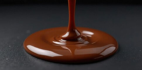 Rich brown liquid splashing on a black surface, smooth finish, chocolate sauce, pouring liquid