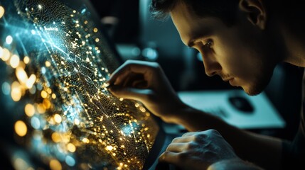 A blockchain researcher working on AI powered fraud detection solutions for decentralized crypto exchanges, futuristic security lab with live data, High-tech style