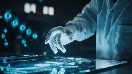 A blockchain researcher working on AI powered fraud detection solutions for decentralized crypto exchanges, futuristic security lab with live data, High-tech style