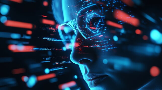 A blockchain specialist developing AI based NFT verification systems, futuristic art lab with real-time digital asset authentication, High-tech style - Powered by Adobe