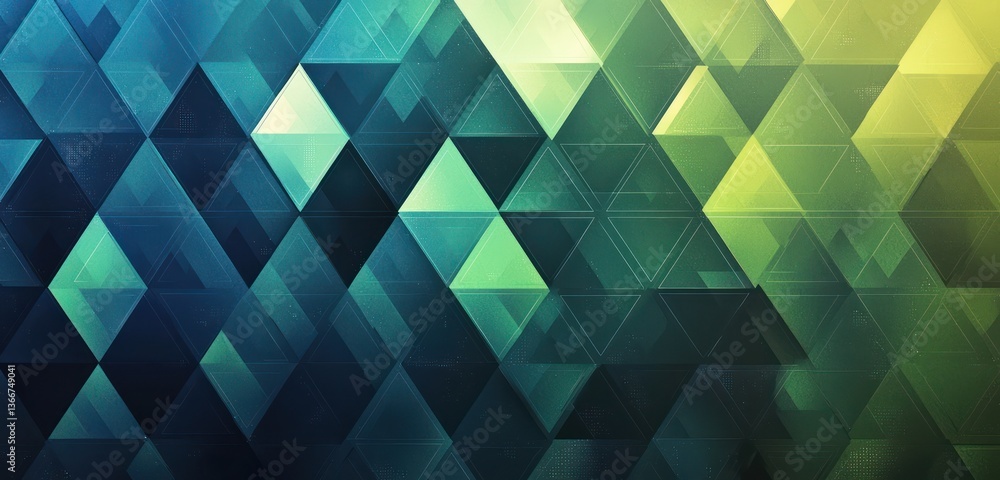 Poster green and blue abstract triangles form a layered geometric pattern, ideal for modern tech aesthetics