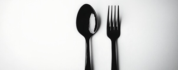 A spoon and fork symbolizing dining or meals, black-filled on white