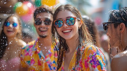 Celebrating summer fun water park group activity outdoor close-up joy and laughter