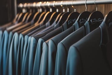 Obraz premium Stylish formal black tuxedo displayed elegantly on hanger