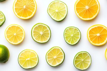 Fototapeta premium Refreshing citrus slices create a vibrant pattern on white background