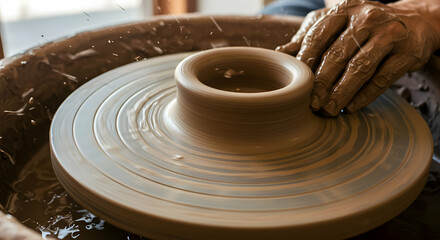 Hands Shaping Clay On Pottery Wheel