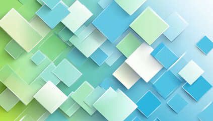 Obraz premium Abstract background featuring layered squares in shades of blue and green, creating modern and vibrant design