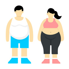 obese women and men vector illustration, Obesity woman and man body type, vector figure overweight