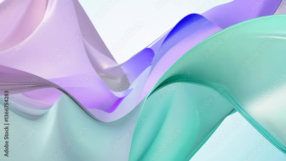Poster pastel gradient fabric animation: iridescent shimmering layers in a 3d futuristic design