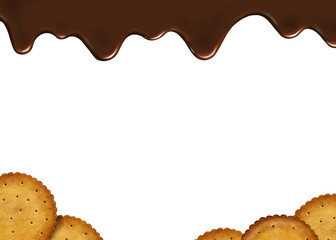 とろけて垂れるチョコレートとビスケットの手描き背景フレーム