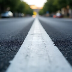 close-up shot of a well-marked bicycle lane with sharp, clear lines and a blurred background