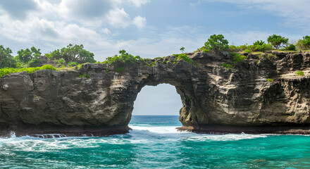Naklejka premium Ocean Arch Rock Formation Tropical Island Seascape