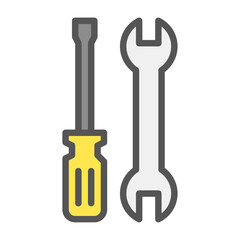 Wrench and Screwdriver filled outline icon, tools color line illustration