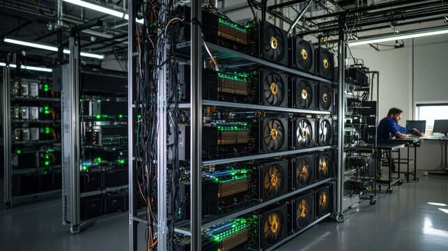 A cryptocurrency expert working on AI driven decentralized digital wallet integration for secure cross platform transactions, futuristic wallet lab with live data, High-tech style